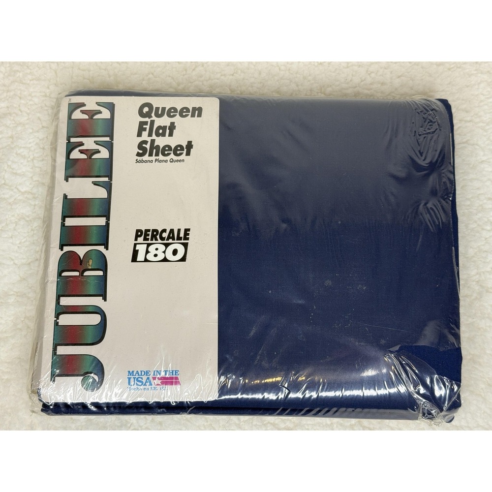 Jubilee Queen Flat Sheet Navy Blue Solid Percale 180 Bedding Made In USA Adults